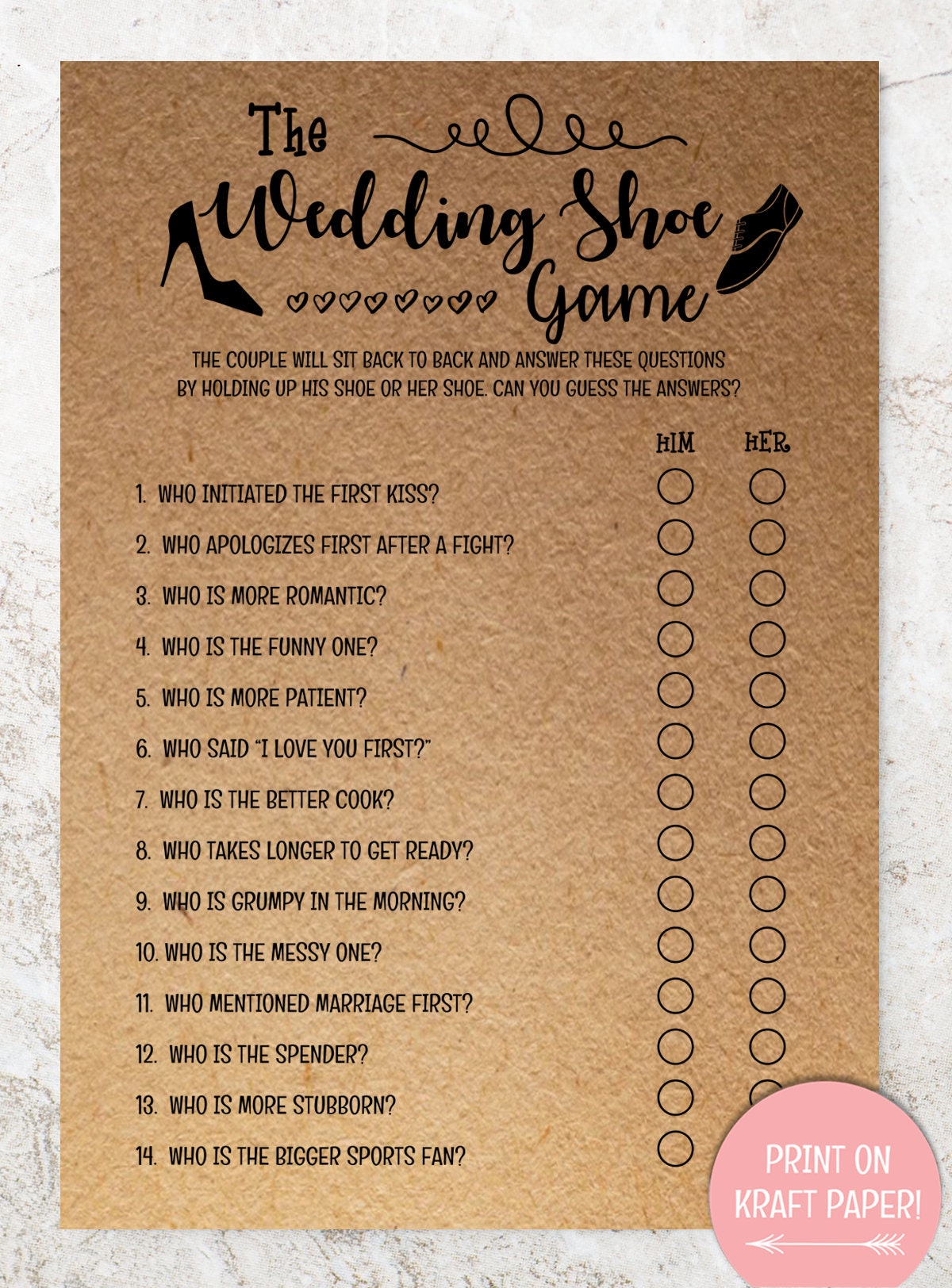 Wedding Shoe Game Newlywed Game Couples Shower Games - Etsy