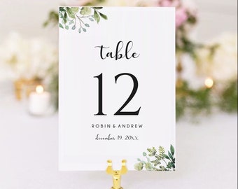 Custom Wedding Table Numbers , Ethereal Watercolor Greenery, Printable Table Numbers, Custom Table Numbers Set, Custom, Instant Download