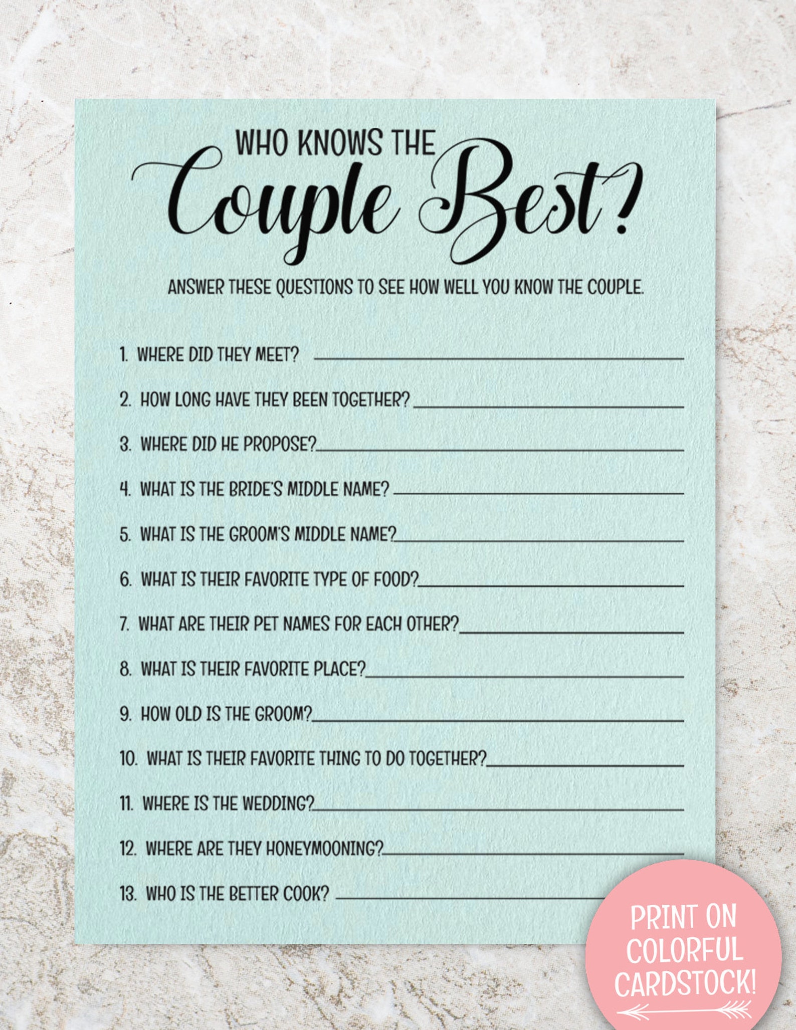 Who Knows The Couple Best Bridal Shower Games Bridal Shower Etsy