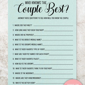 Who Knows the Couple Best Bridal Shower Games. Bridal Shower - Etsy
