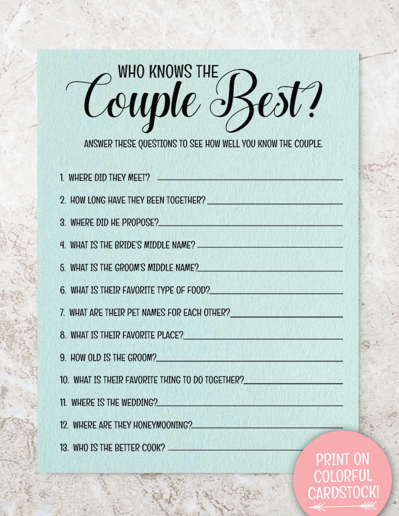 Who Knows the Couple Best, Bridal Shower Games. Bridal Shower Game