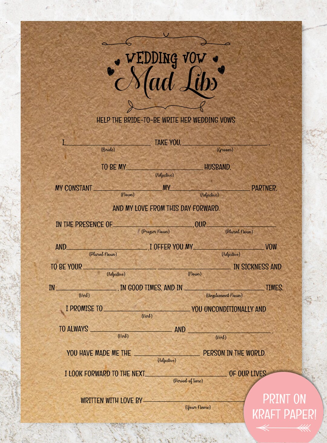 Wedding Mad Libs, Wedding Vow Mad Libs , Wedding Libs , Mad Libs ...