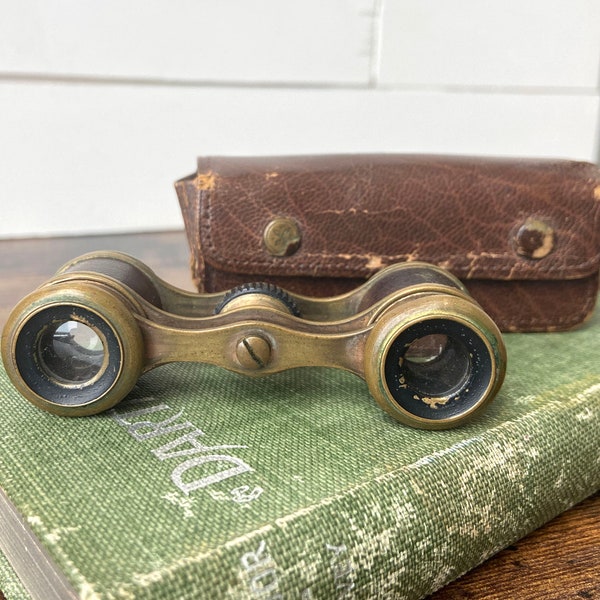 Mini Binoculars | Opera Glasses With Case | Brass & Leather Glasses | Antique Magnifier | Vintage Theater Glasses