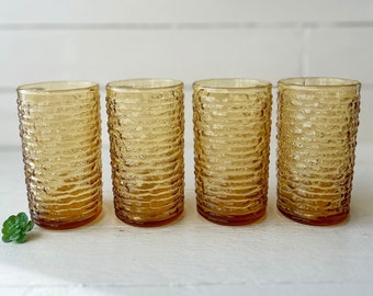 Vintage Amber Anchor Hocking Juice Cups, Kids Cups, Set of 4 // Vintage Small Water Glass, Retro Cup Set // Perfect Gift