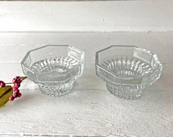 Vintage, Set of 2, Elegance Crystal Candlesticks Flower Block Blossom // Antique Candlestick Holders, Romantic Dinner, Dinner Table Set