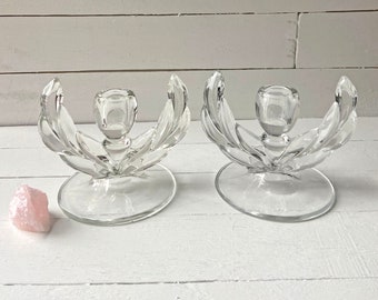 Vintage Indiana Glass Willow Candlesticks, Pair // Winged Candlestick Holder, Moon Goddess Candlestick Holder // Perfect Gift