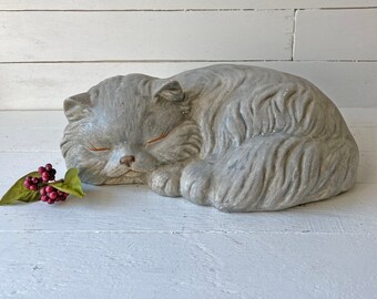 Vintage Large Gray Blue Eyed Cat Statue // Gray Cat Figurine // Vintage Rustic, Cottagecore, Cat Collector // Perfect Gift