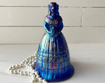 Vintage "Suzanne" Cobalt Blue Carnival Glass Bell // Unique Glass Bell, Bell Collector // Perfect Gift
