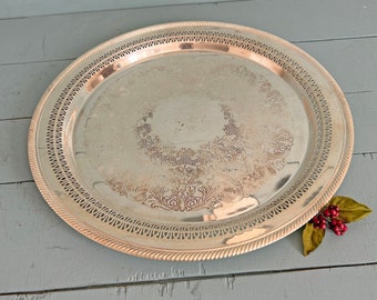 WM Roger's 15" Reticulated Silver Tray // Boho, Rustic, Farmhouse, Photo Prop, Barware, Charcuterie