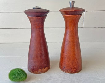 Wooden Midcentury Salt And Pepper Shakers Set | Wood Rustic Salt And Pepper Shaker | Vintage Wood Salt And Pepper Shakers