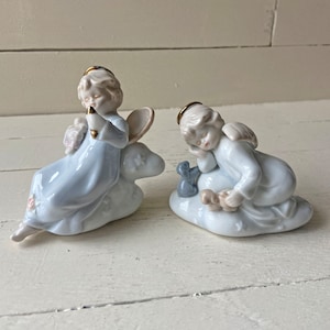 Vintage Pair Of Angels On Clouds With Animals And Playing Flute // Angel Collector // Perfect Gift image 1