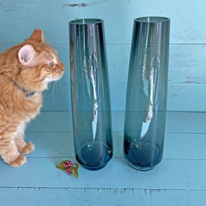 Vintage Large MCM Glass Smoky Black-Purple Vase, Set of 2 // Art Deco Barware, Black Glass Decor, Hand Blown Artisan Vase // Perfect Gift image 6