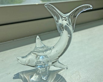 Vintage Glass Dolphin // Glass Ocean Animals, Dolphin Lover, Collector // Perfect Gift