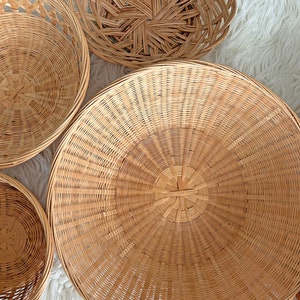 Vintage Set of 7 Wall Basket Large,Wall Coverings // Boho, Shabby Chic, Rustic Basket, Collage, Rattan Wall Baskets // Rustic Wall Baskets image 3