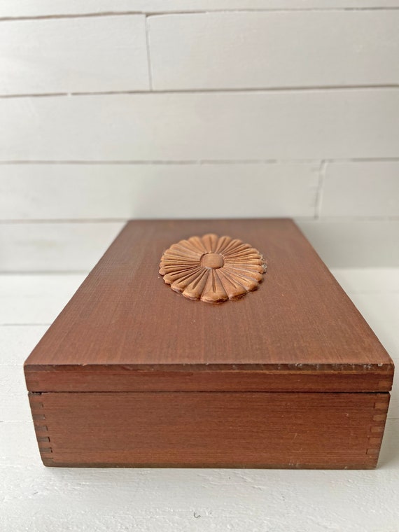 Vintage Floral Wood Box // Wood Jewelry Chest // … - image 3