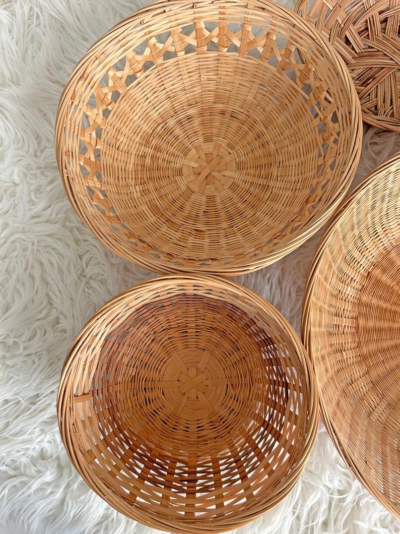Vintage Set of 7 Wall Basket Large,Wall Coverings // Boho, Shabby Chic, Rustic Basket, Collage, Rattan Wall Baskets // Rustic Wall Baskets image 2