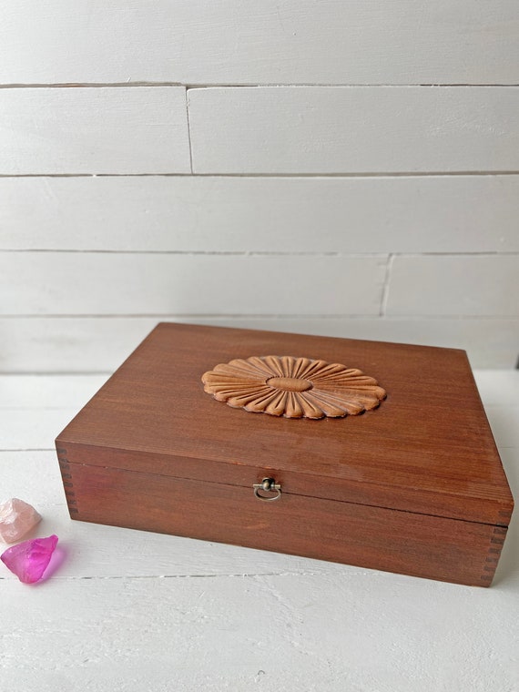 Vintage Floral Wood Box // Wood Jewelry Chest // … - image 1