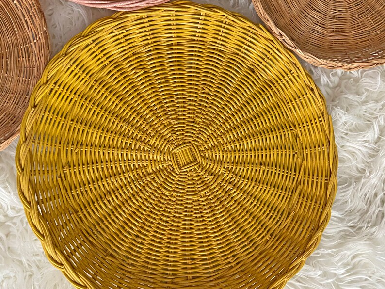 Vintage Set of 3 Wall Basket Medium Large Wall Coverings // Boho, Shabby Chic, Rustic Basket, Collage, Rattan Wall Baskets image 2