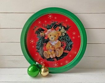 Vintage Christmas Tray, Teddy Bear, Tray For Santa's Cookies | Holiday Tray Made In 1989, Christmas Cookie Tray, Rustic, Serving Tray