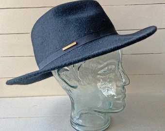 Vintage Ted Baker Black Wide Brim Classic Fedora Hat // Vintage Black Hat // Perfect Gift