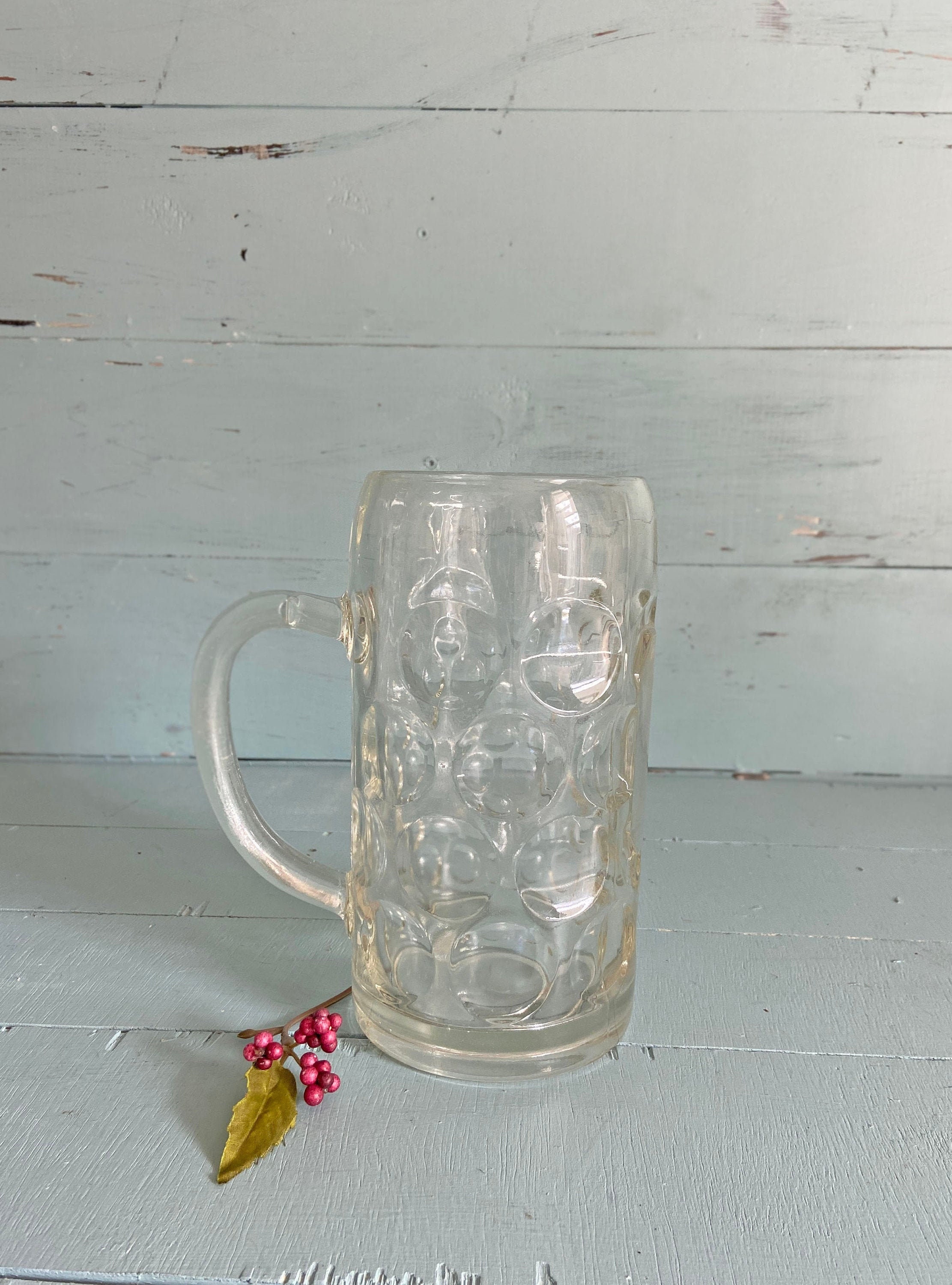 Vintage German Glass Beer Mug Pitcher Midcentury Thumbprint Etsy