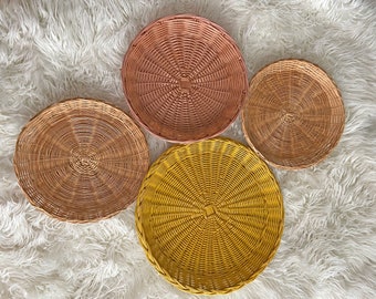 Vintage Set of 3 Wall Basket Medium - Large Wall Coverings // Boho, Shabby Chic, Rustic Basket, Collage, Rattan Wall Baskets