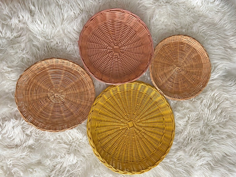 Vintage Set of 3 Wall Basket Medium Large Wall Coverings // Boho, Shabby Chic, Rustic Basket, Collage, Rattan Wall Baskets image 1