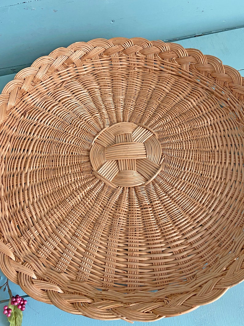 Vintage Extra Large Basket, Wall Coverings, Coffee Table Tray Boho, Shabby Chic, Rustic Baskets, Collage, Rattan Wall Baskets, Statement image 3