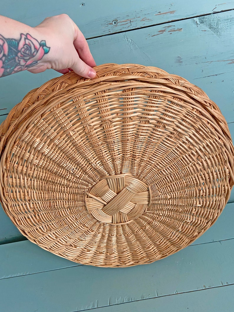 Vintage Extra Large Basket, Wall Coverings, Coffee Table Tray Boho, Shabby Chic, Rustic Baskets, Collage, Rattan Wall Baskets, Statement image 4