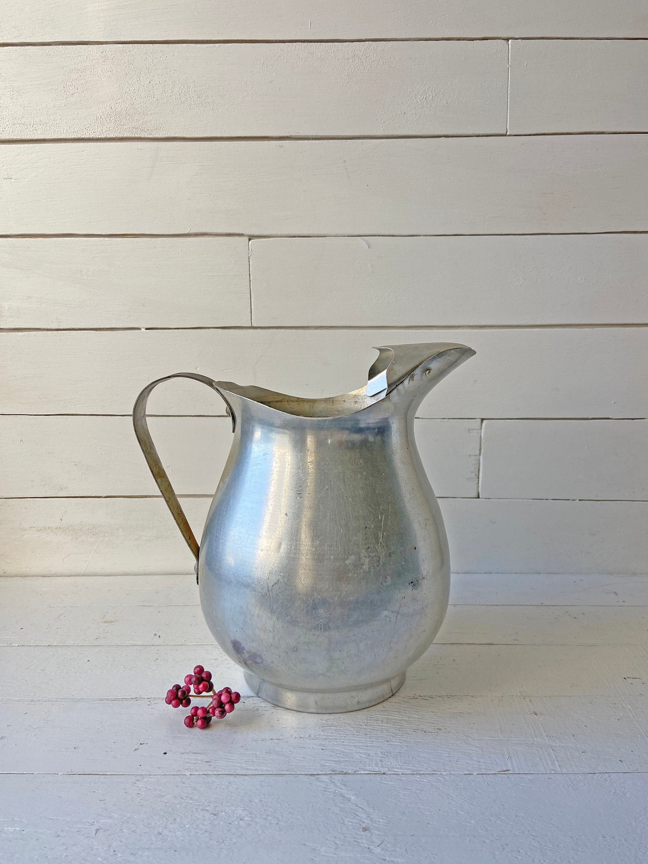 Vintage Aluminum Pitcher // Antique Pitcher Rustic Cottage Etsy