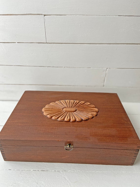 Vintage Floral Wood Box // Wood Jewelry Chest // … - image 2