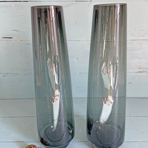 Vintage Large MCM Glass Smoky Black-Purple Vase, Set of 2 // Art Deco Barware, Black Glass Decor, Hand Blown Artisan Vase // Perfect Gift image 5