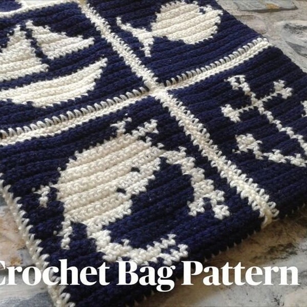 Maritime Nautical Inspired Crochet Tote Bag Pattern - PDF Digital Download