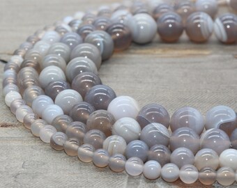 AGATE 18mm Round banded vintage Beads natural 6pcs