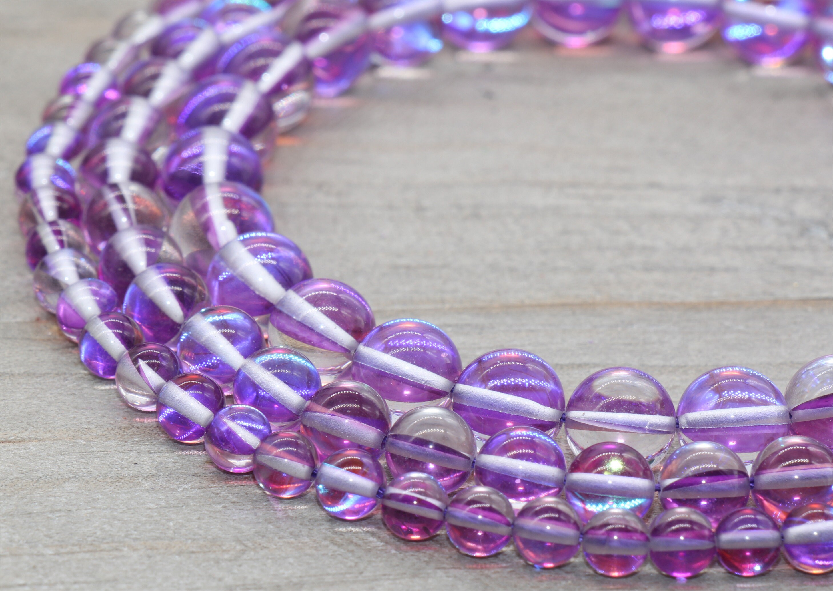 Purple Moonstone Beads Smooth Holographic Round Beads Mystic Etsy