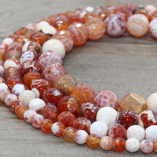 Faceted Red Fire Agate Beads, Faceted Orange beads, Gemstons beads, 6mm, 8mm,10mm,12mm full strand 15.5inch #259