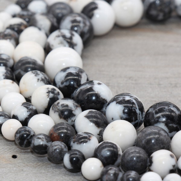 Natural Zebra Jasper beads, Black and white Gemstons, 6mm, 8mm,10mm,12mm full strand 15.5inch #86