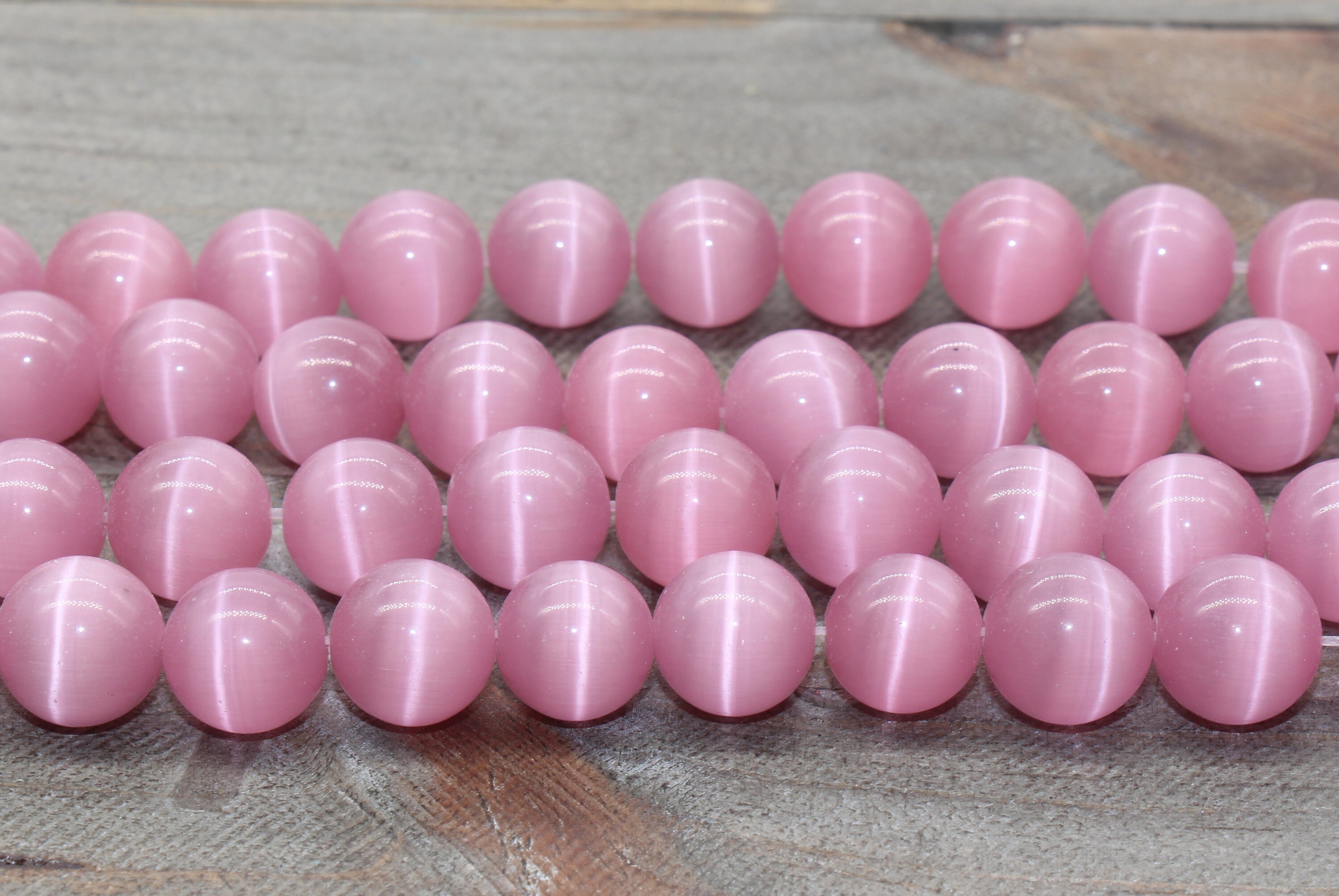 Pink Cat Eye Beads Pink Round Smooth Gemstones6mm Etsy