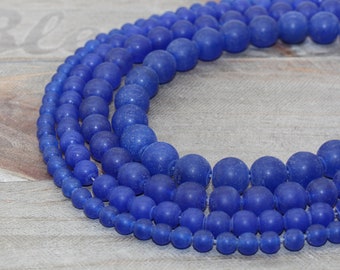 Matte Royal Blue Jade beads, Dark Blue round matte gemstones,6mm, 8mm,10mm,12mm full strand 15.5inch #309