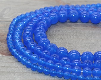 Natural Deep Blue Jade Round Beads 6mm 8mm 10mm Smooth Jade Beads For Jewelry Making Gemstone Beads Loose Jade Beads
