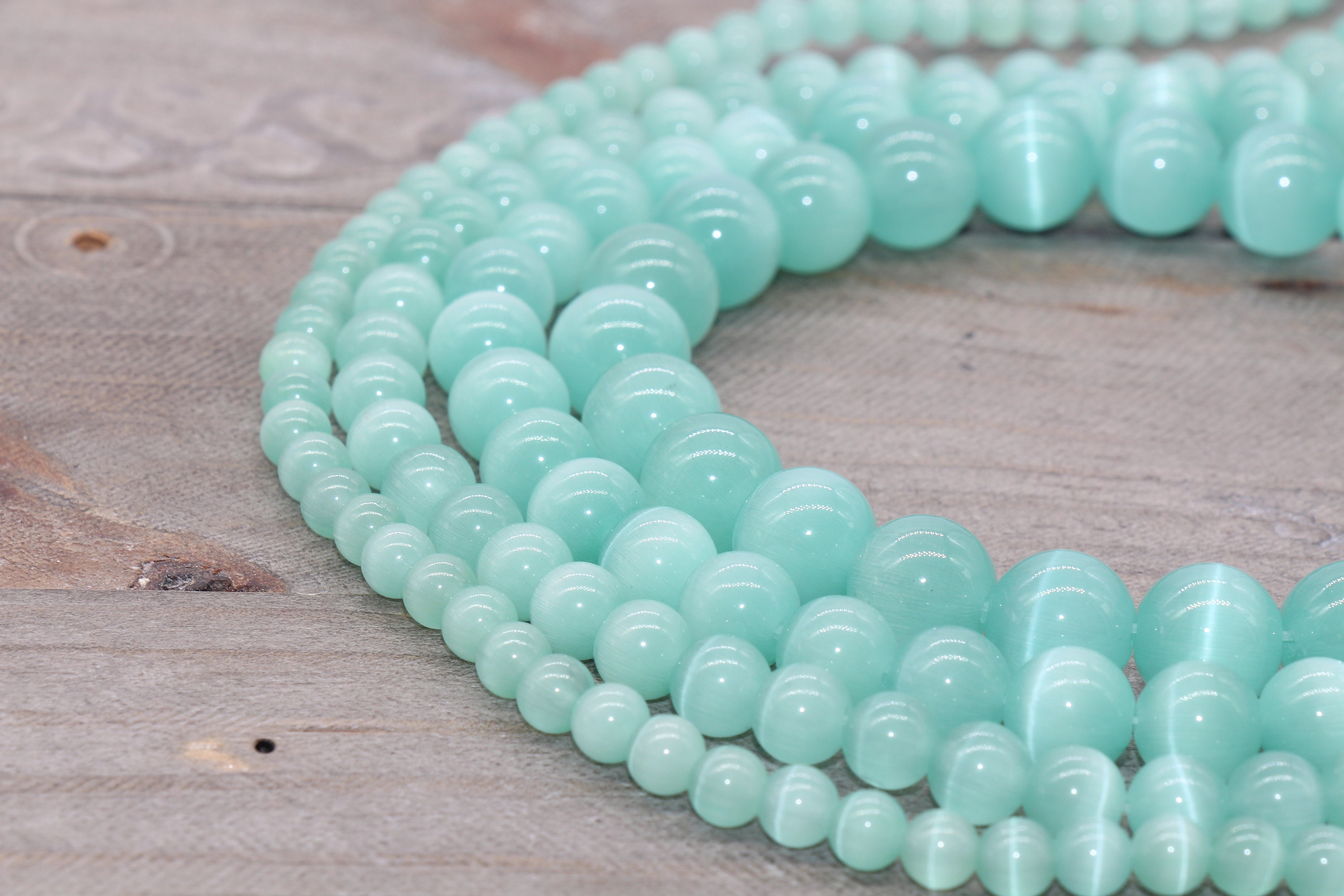 Seafoam Green Cat Eye Beads Mint Green Round Smooth Etsy