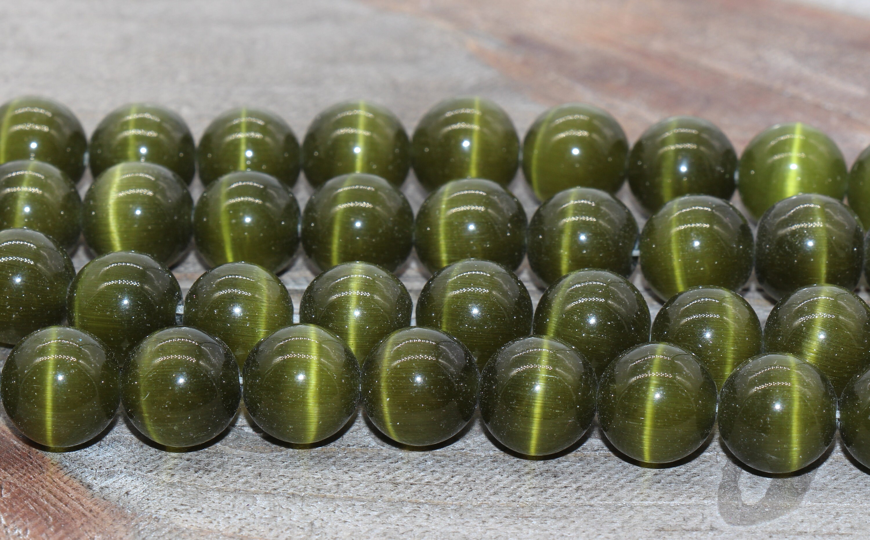 Olive Green Cat Eye Beads Green Round Smooth Gemstones6mm Etsy