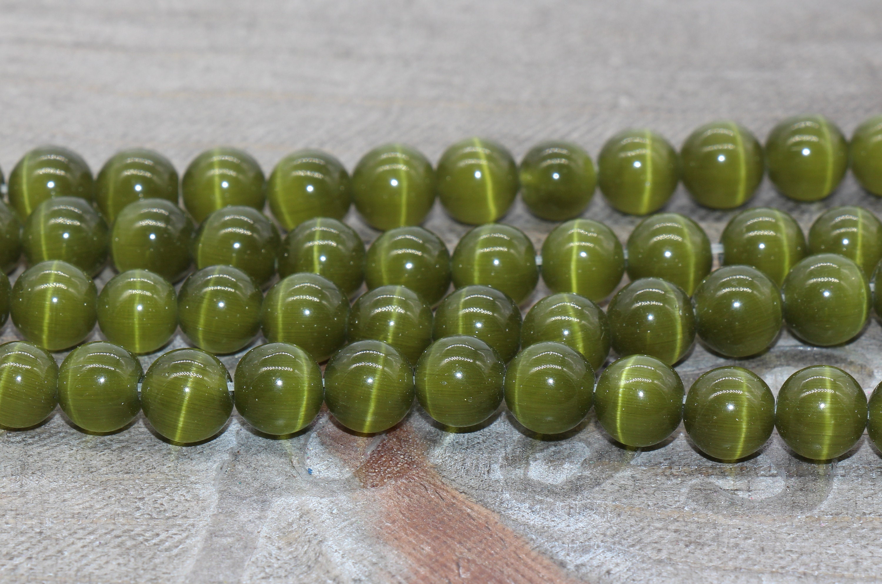 Olive Green Cat Eye Beads Green Round Smooth Gemstones6mm Etsy