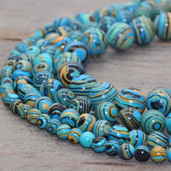 Malachite beads, peacock stone beads, Blue yellow beads, round gemstones, full strand 15.5inch 6mm,8mm,10mm,12mm #56