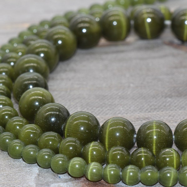 Olive Green Cat Eye beads, Green round smooth gemstones,6mm, 8mm,12mm full strand 15.5inch #184