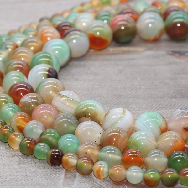 Natura Peacock Agate beads, Multi color round smooth gemstones, 6mm, 8mm,10mm, 12mm full strand 15.5inch #199