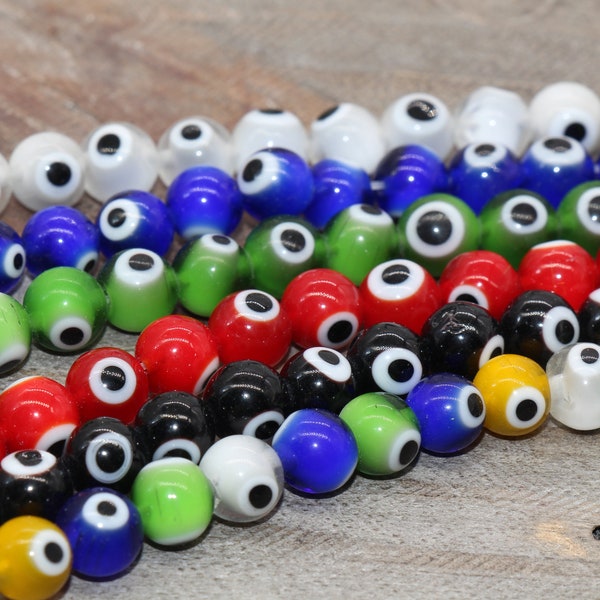 8mm Evil Eye Glass beads, dotted round loose gemstones, Multi color Evil Eye beads, full strand 15.5inch, #266