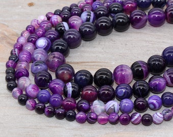 New 10mm Natural Fuchsia Stripe Agate Onyx Gemstone Round Beads Necklace 18" New 10mm Natural Fuchsia Stripe Agate Onyx Gemstone Round Beads Necklace 18"