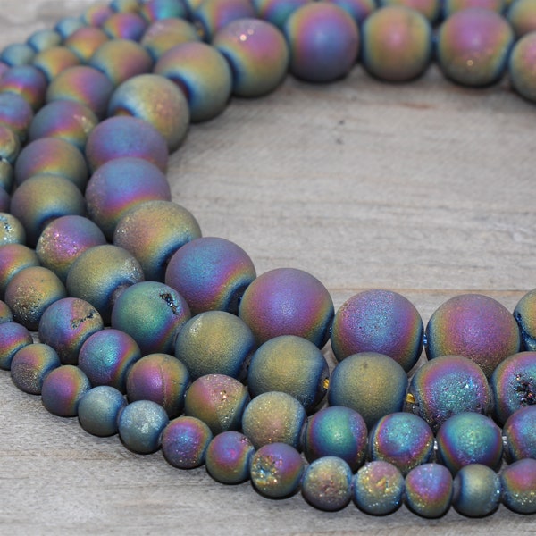 Rainbow Druzy agate beads, Multicolor round smooth gemstones,6mm, 8mm,10mm,12mm full strand 15.5inch#149