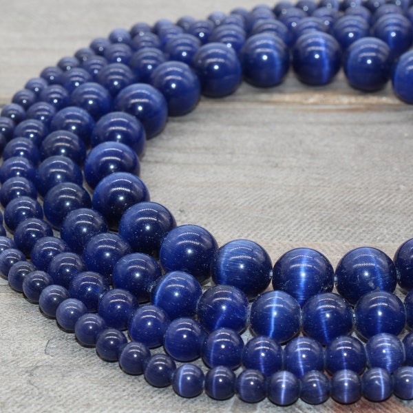 Royal Blue Cat Eye beads, Dark blue round smooth gemstones,6mm, 8mm,10mm,12mm full strand 15.5inch #166